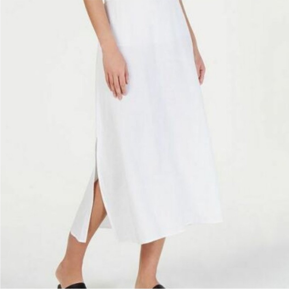 Eileen Fisher White Side Split Linen Skirt - image 1